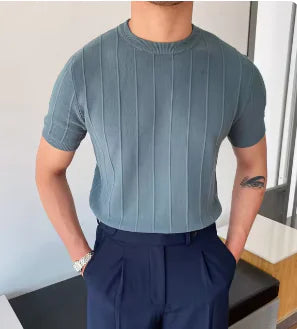 "Cool Comfort – Men’s Summer Knit Round Neck T-Shirt"