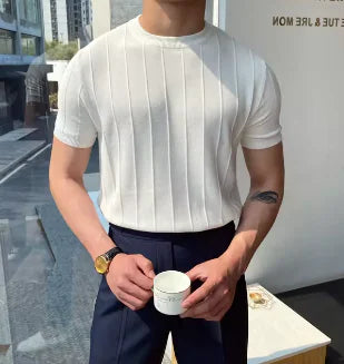 "Cool Comfort – Men’s Summer Knit Round Neck T-Shirt"