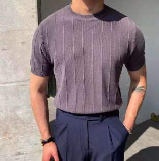 "Cool Comfort – Men’s Summer Knit Round Neck T-Shirt"