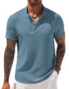 "Laid-Back Luxe – COOFANDY Summer Linen Henley Tee for Men (Dark Blue)"